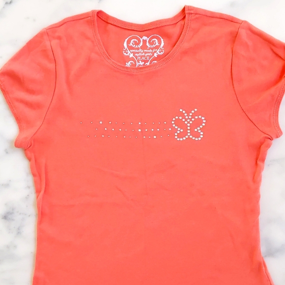 NWOT. The Children's Place 100% Cotton Short Sleeve Tee with crystal butterfly. - Picture 3 of 4